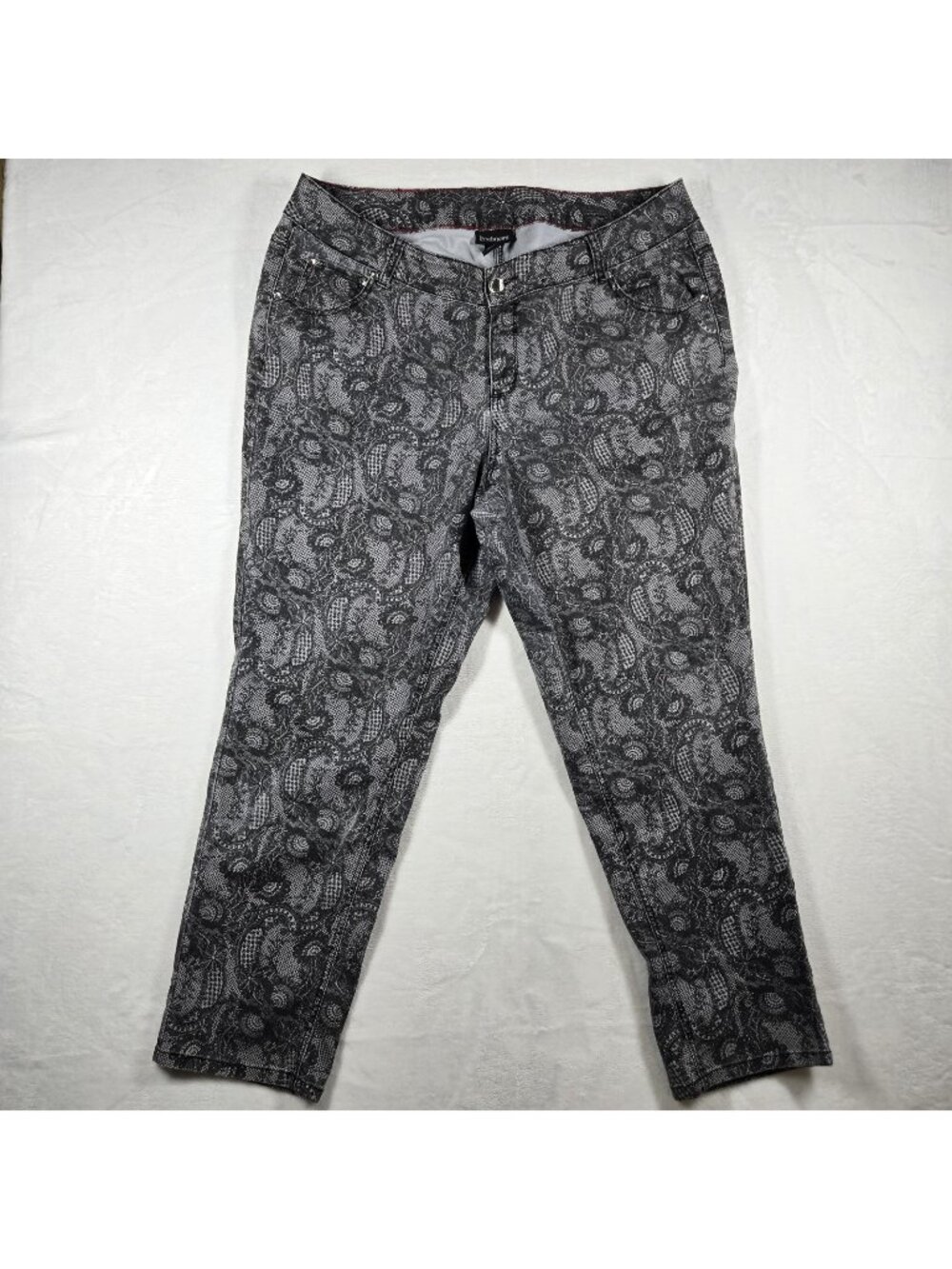 Lane Bryant Black Grey Paisley Print Jeans Pants Size 20 Diamond Buttons 37 X 30